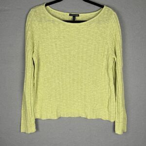 Eileen Fisher L Linen Cotton Sweater Chartreuse Lightweight